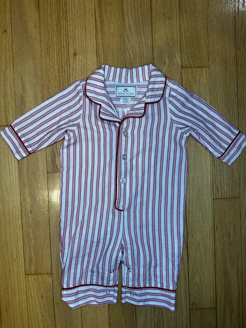 Petite Plume 0-3M  Red & White Stripe Baby Romper